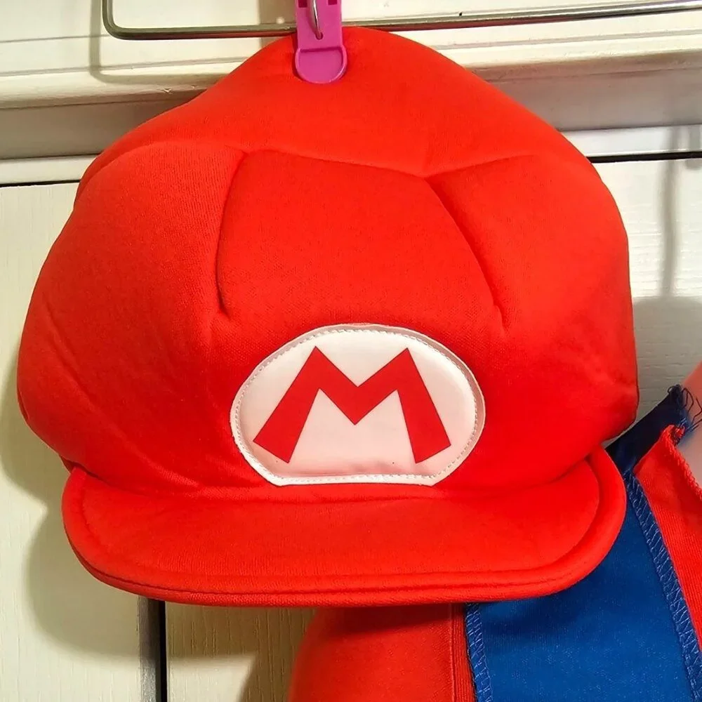 Super Mario Costume Boys 7-8 Jumpsuit Hat Mustache Gloves Halloween Nintendo Boy